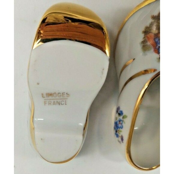 LIMOGES FRANCE RARE MINATURE PORCELAIN SLIPPERS SET OF TWO - Picture 5 of 10
